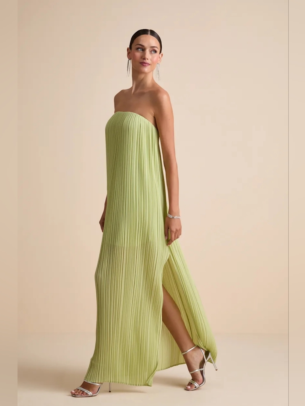 Lulus Yamuna Light Green Pleated Strapless Maxi Dress XS Wedding Party Formal - Picture 3 of 10